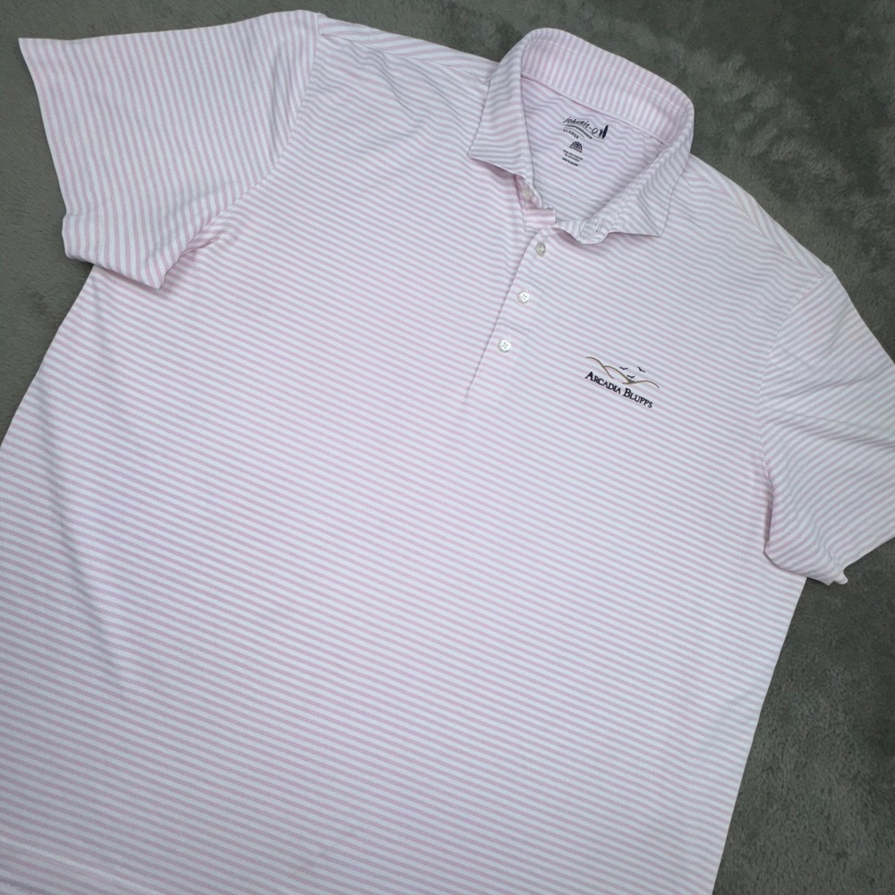 johnnie-O Polo Shirt Mens XL Pink Excellent Arcadia Bluffs Striped Stetson JMPO